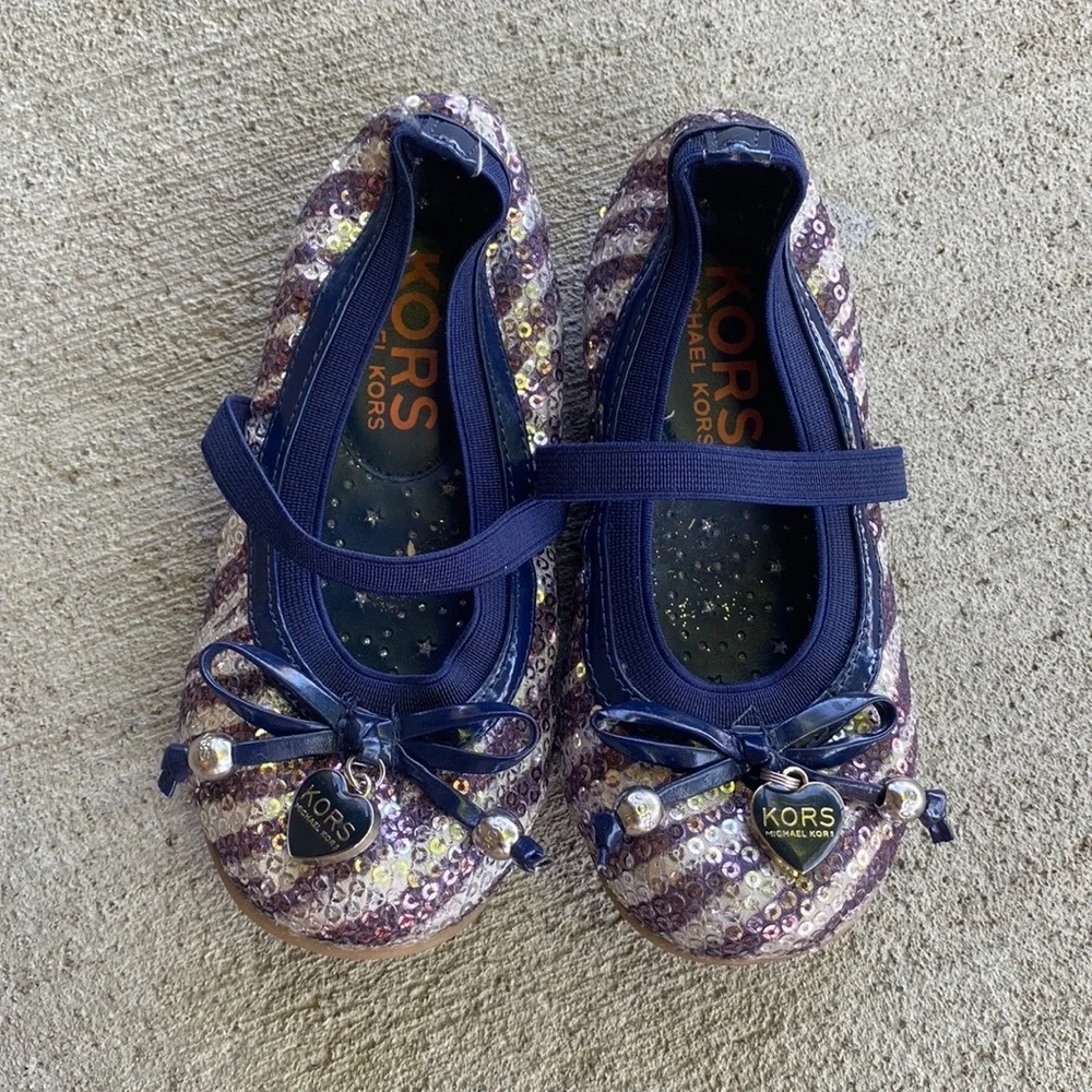 KORS Michael Kors Girls Purple Sequin Mary Jane Flats